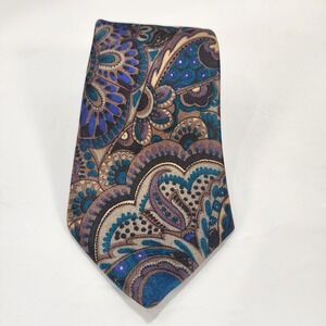 David Crystal Mens Vintage Paisley Tie Blue Purple Bronze Silk Blend Made in USA